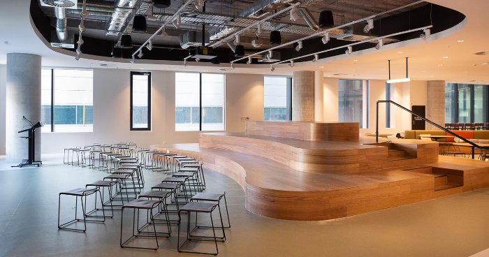 The Launchpad at Melbourne Connect showing seats an a lecturn